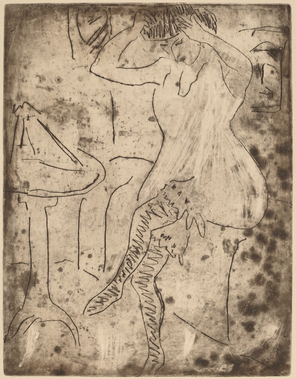 Dodo arrangerer håret hennes, 1909. av Ernst Ludwig Kirchner