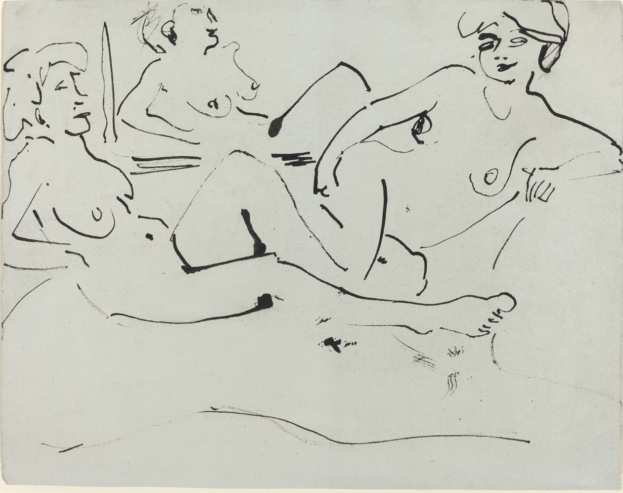 Dodo og en eldre kvinne lener seg foran et speil, 1909. av Ernst Ludwig Kirchner