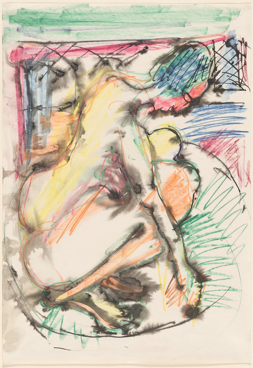 Erna bader i badekar, 19131914. av Ernst Ludwig Kirchner