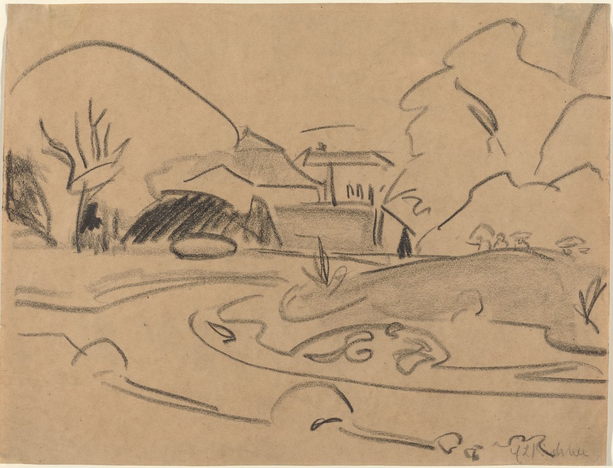 Gangstier og paviljong i Dresden Grosser Garten, ca. 1909. av Ernst Ludwig Kirchner