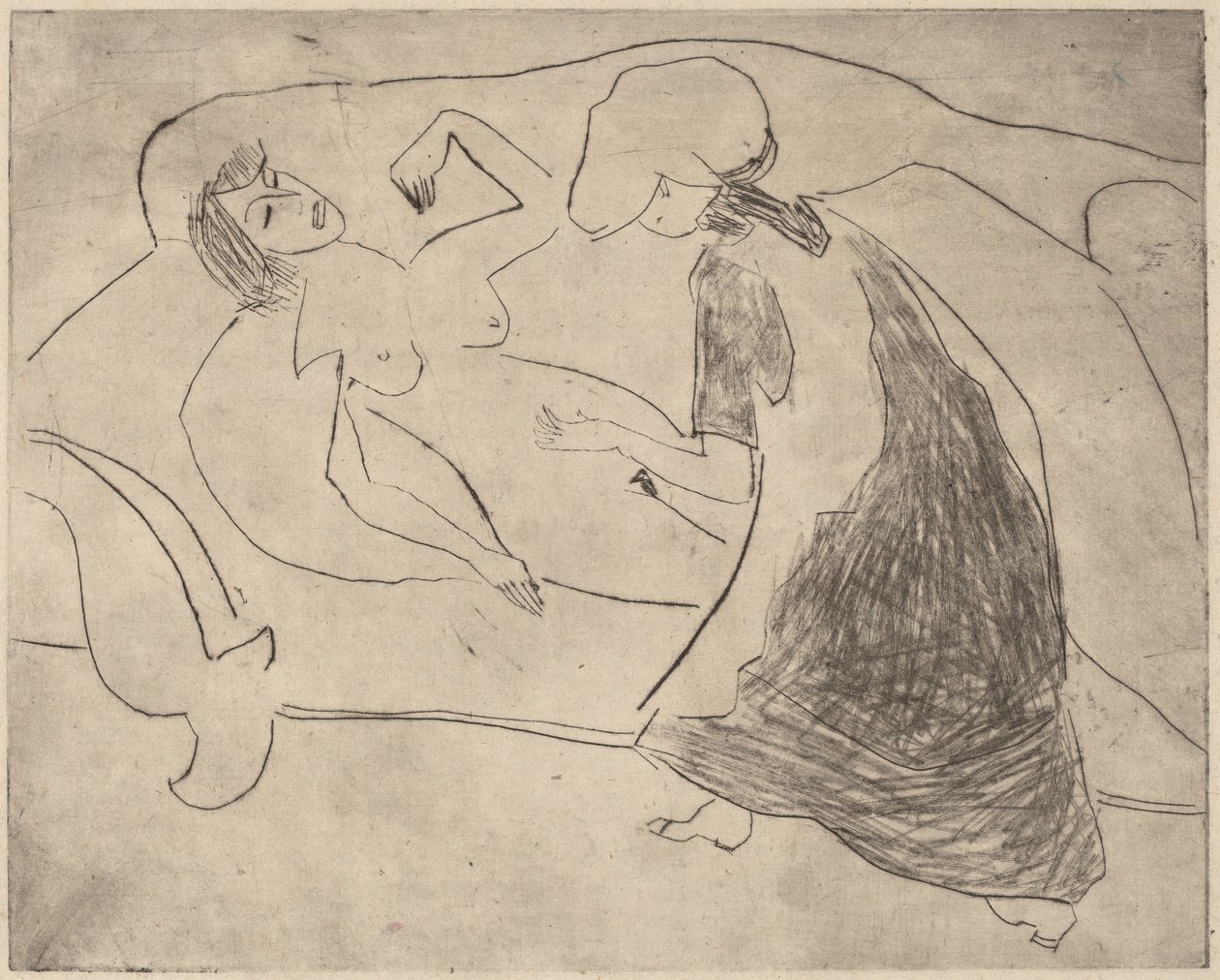 Girl, with Another Rubbing Her Belly, 1910. av Ernst Ludwig Kirchner