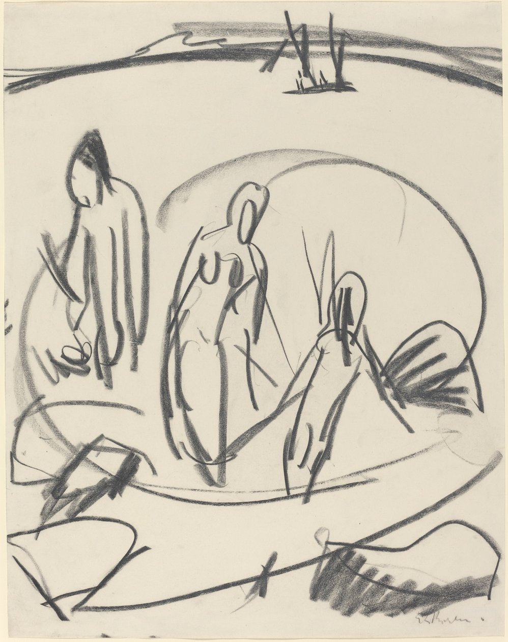 Tre badere i havet, ca. 1914. av Ernst Ludwig Kirchner