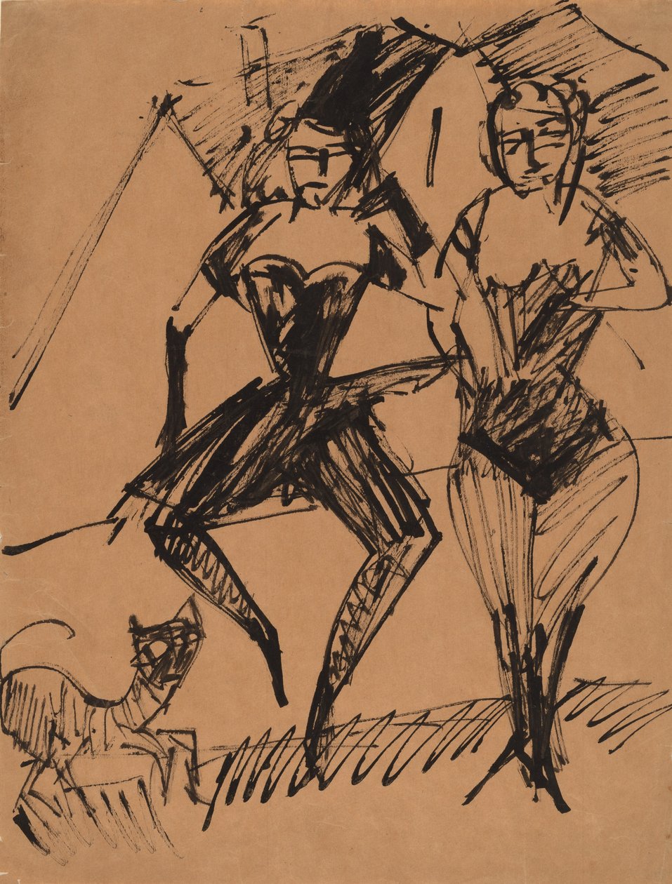 To dansere med en katt, 1913. av Ernst Ludwig Kirchner