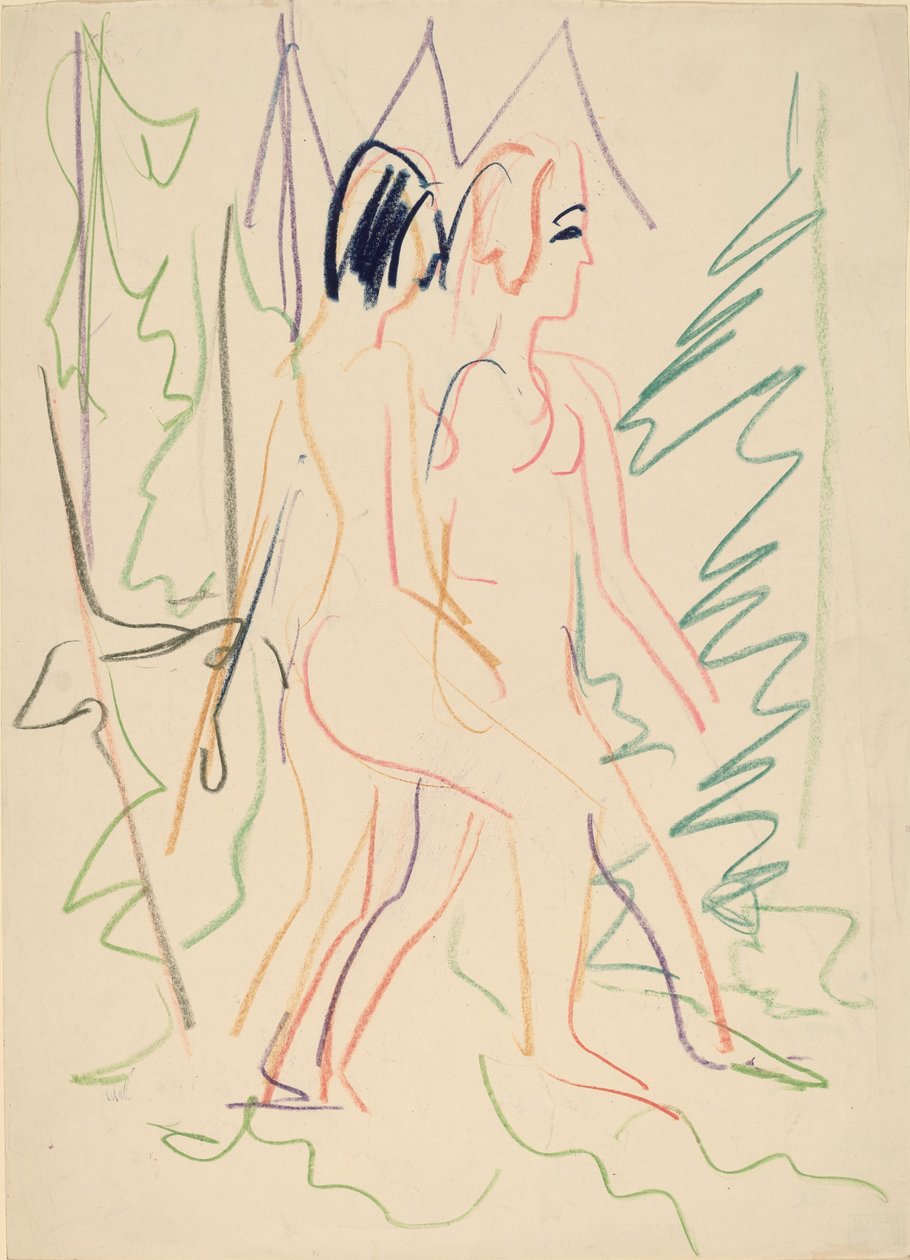 To nakenbilder i en skog, 1925. av Ernst Ludwig Kirchner