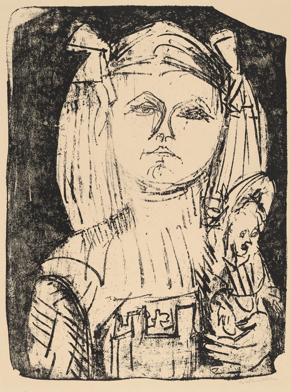 Ung jente med dukke, 1916. av Ernst Ludwig Kirchner