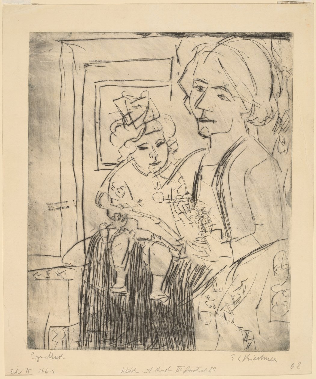 Ung kvinne med barn, 1923. av Ernst Ludwig Kirchner