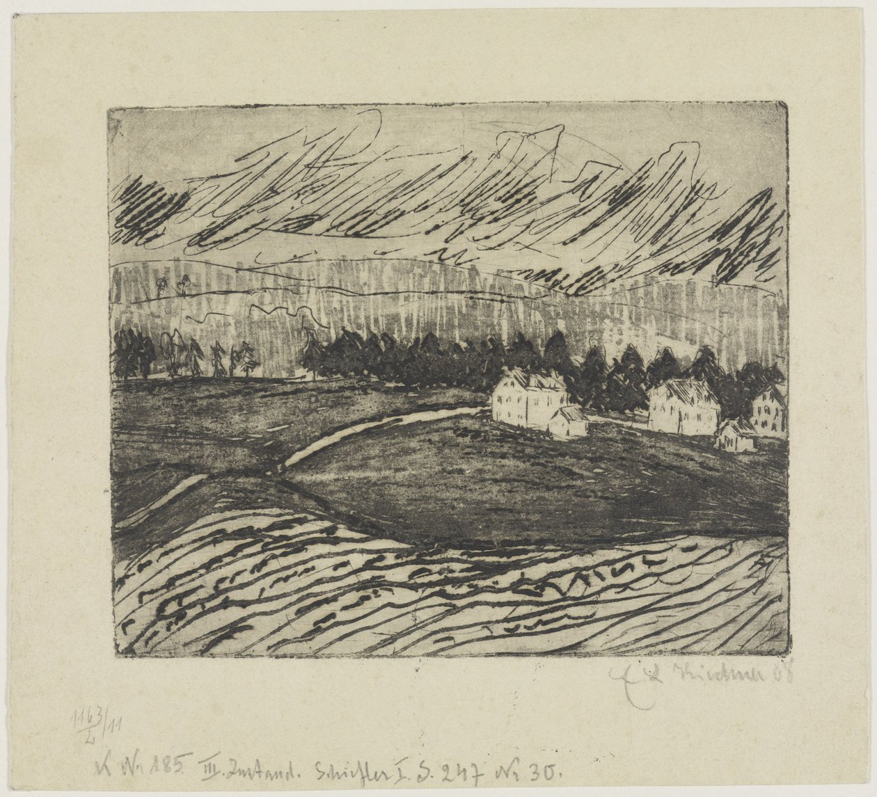 Åkrer og hus i Erzgebirge av Ernst Ludwig Kirchner