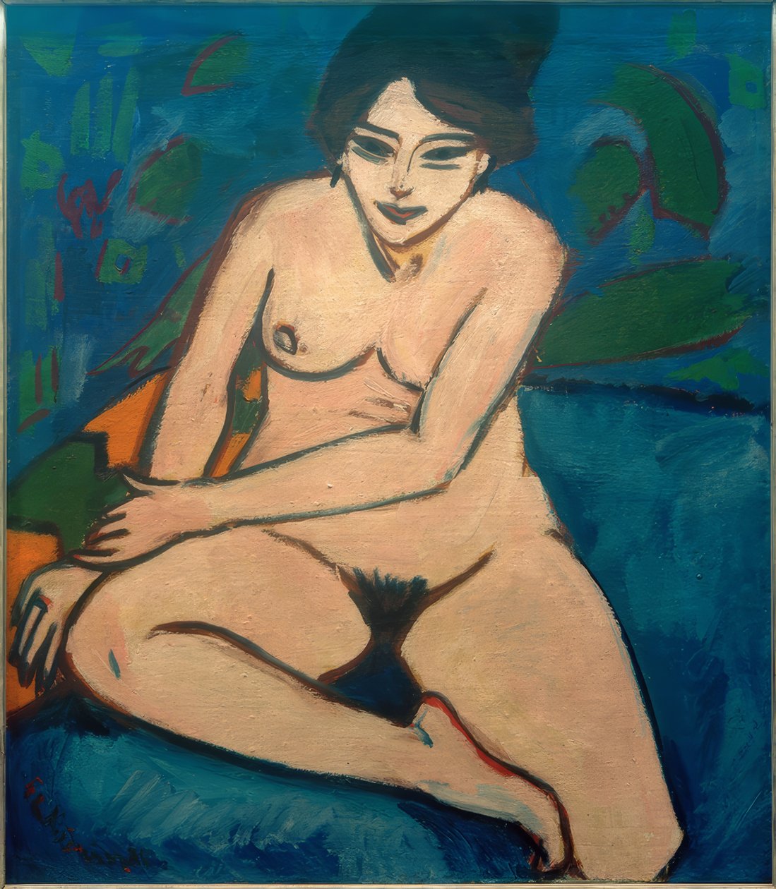 Naken på blå bakgrunn av Ernst Ludwig Kirchner