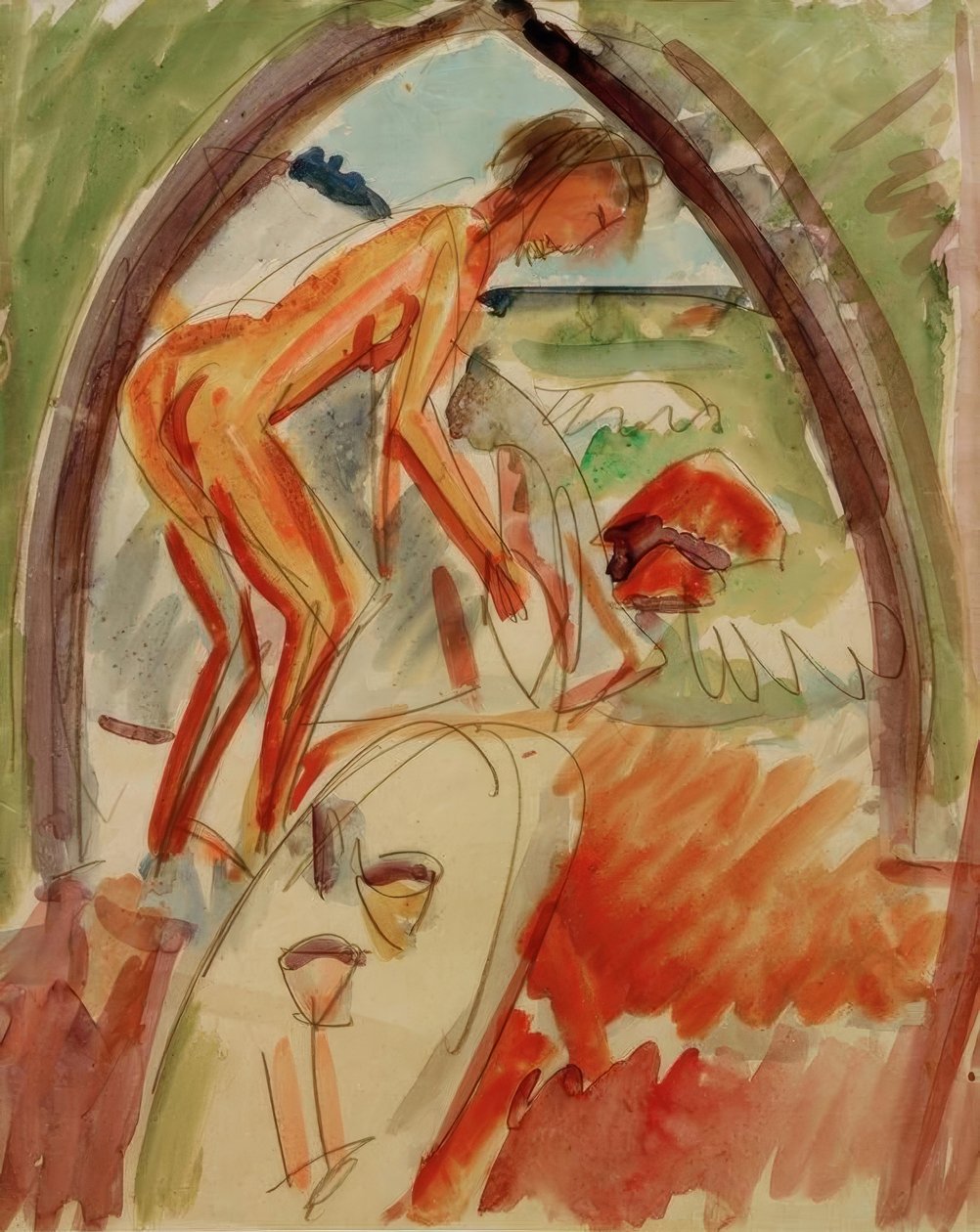 Naken i buen av Ernst Ludwig Kirchner