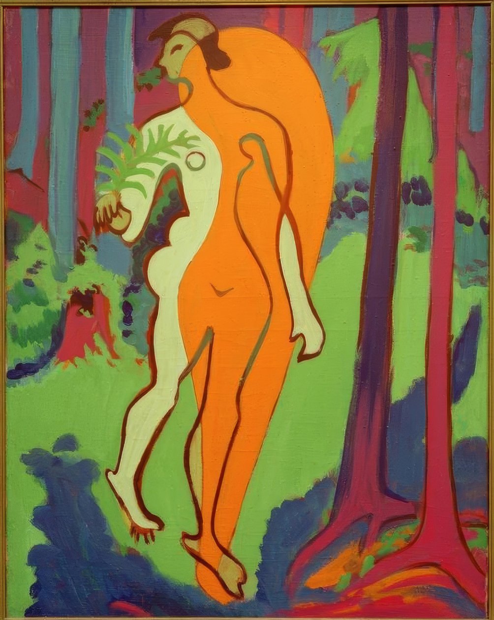 Naken i oransje og gult av Ernst Ludwig Kirchner