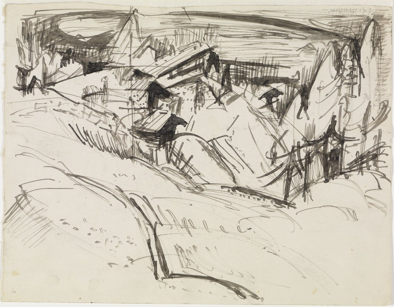 Alp med hytter og graner av Ernst Ludwig Kirchner