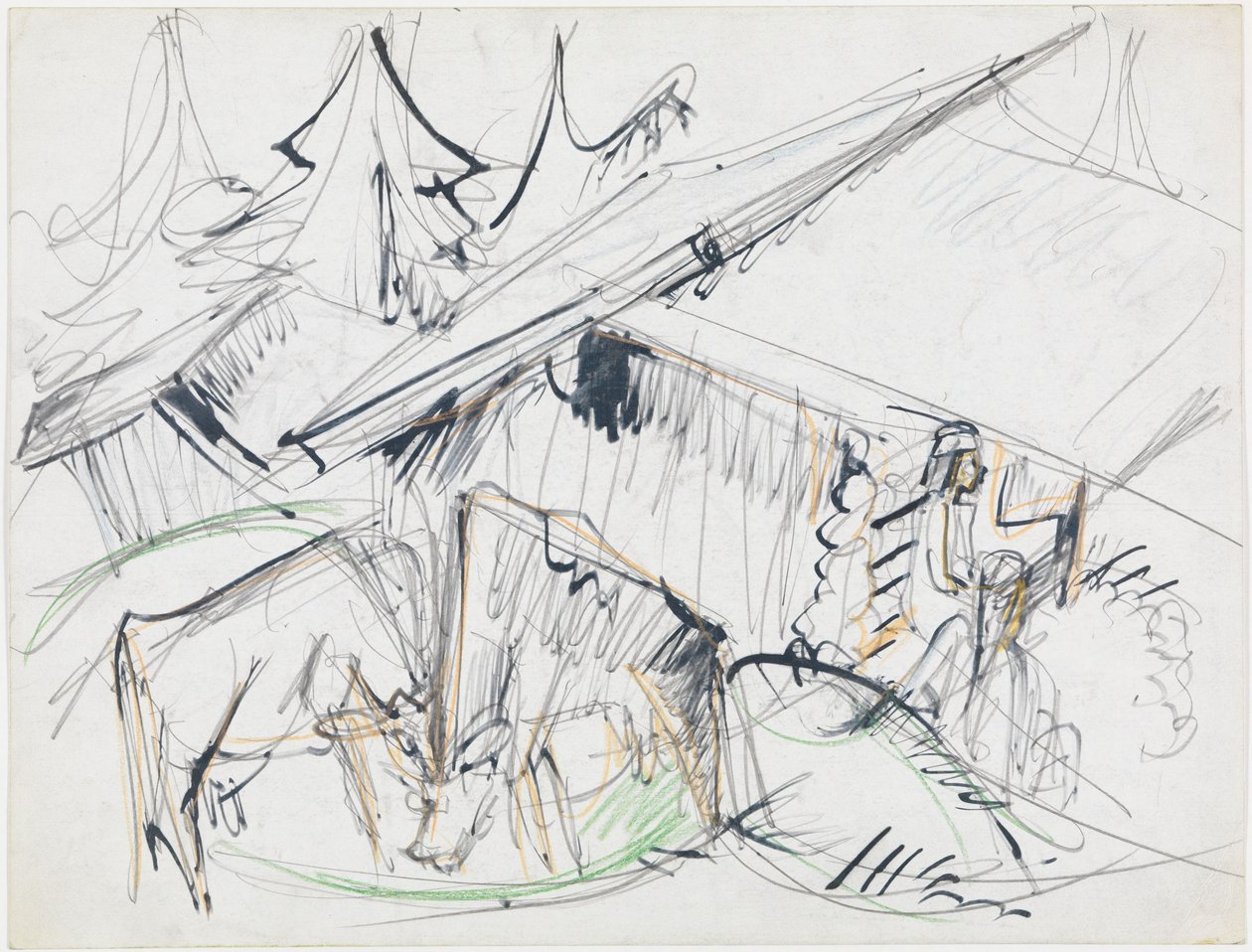 Alpehytte med kyr (Stafelalp) av Ernst Ludwig Kirchner