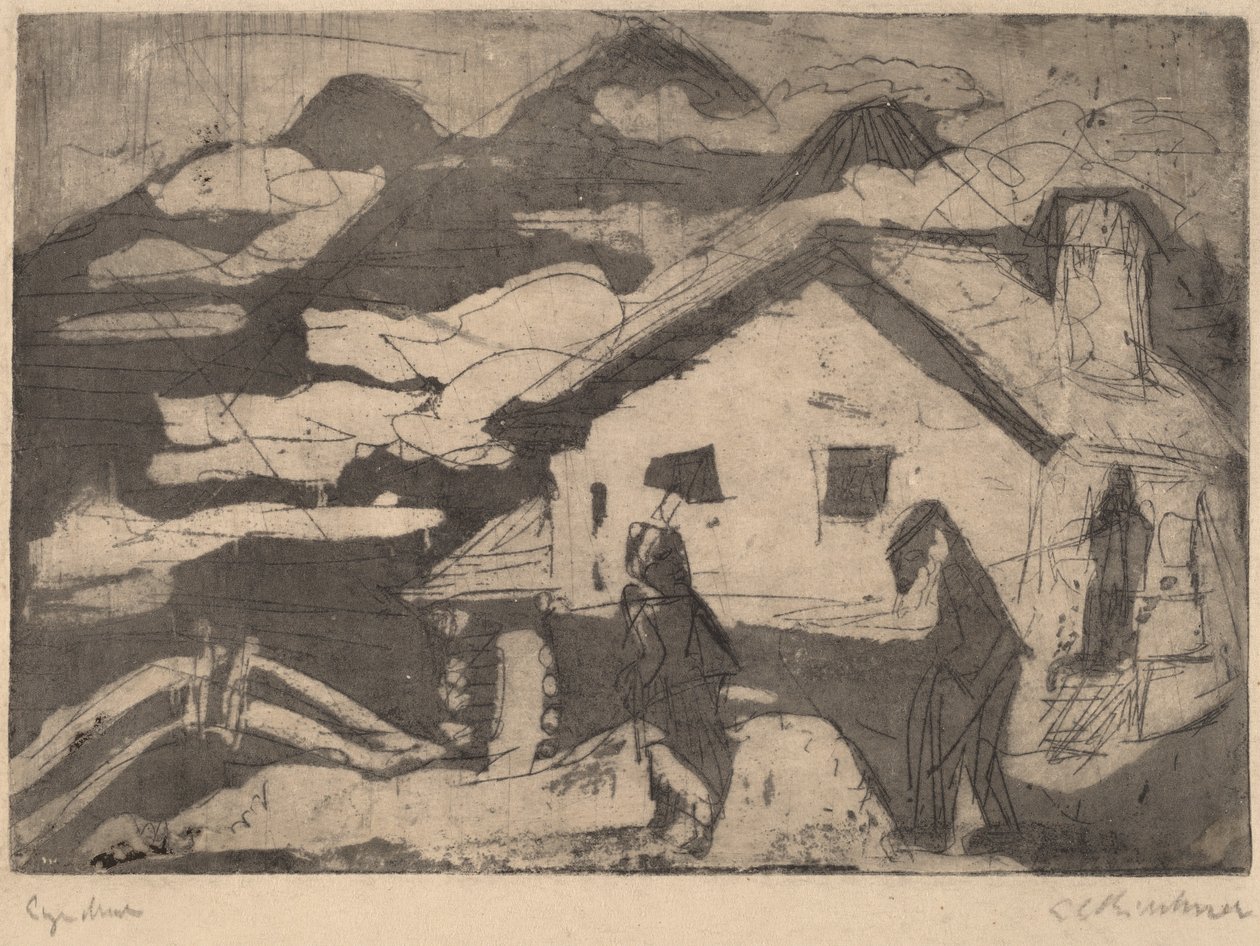Alpehytter i tåke av Ernst Ludwig Kirchner