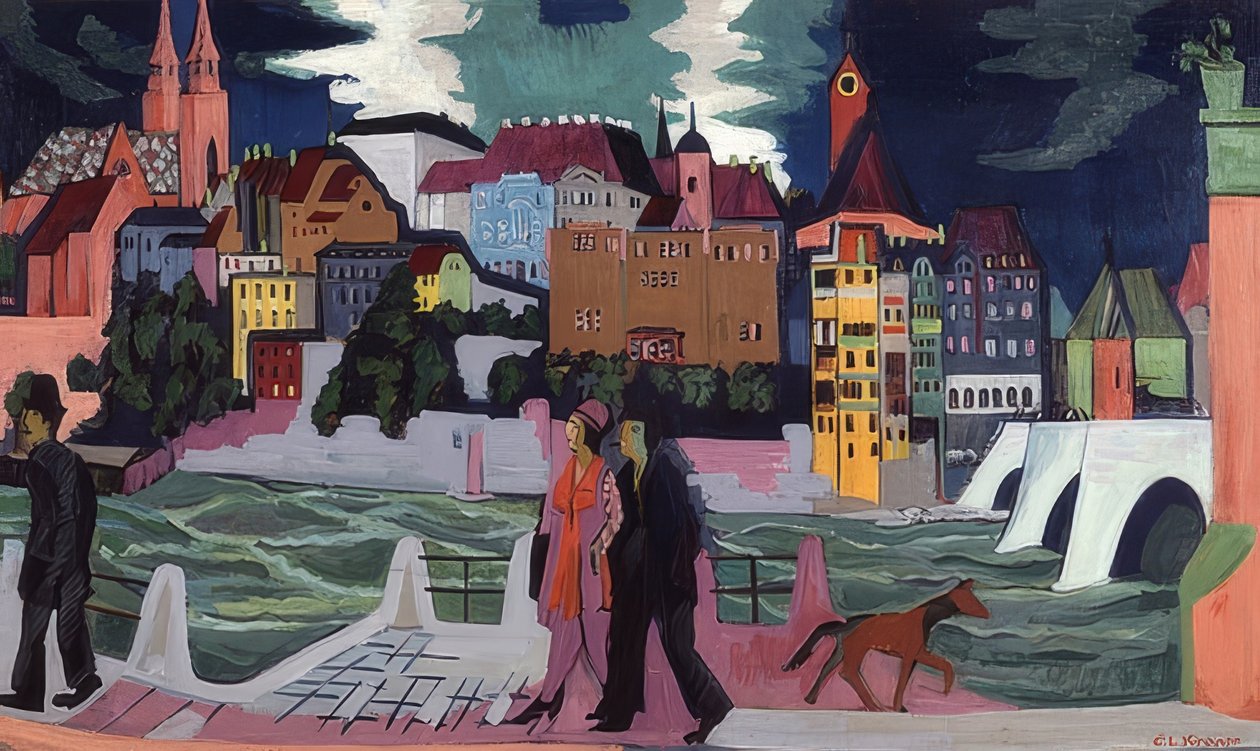 Utsikt over Basel og Rhinen. 1927-28 av Ernst Ludwig Kirchner