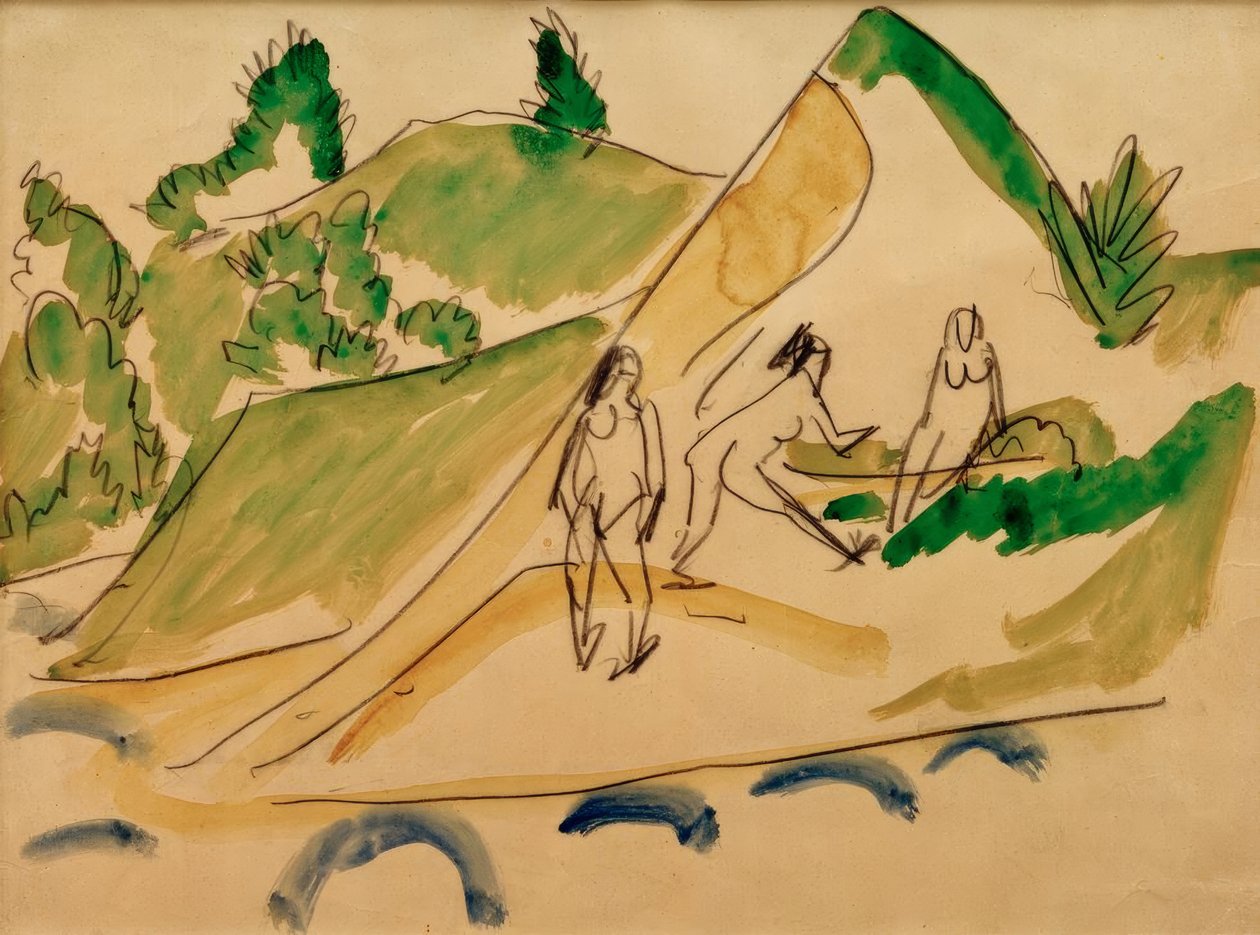 Badende ved innsjøen Moritzburg av Ernst Ludwig Kirchner