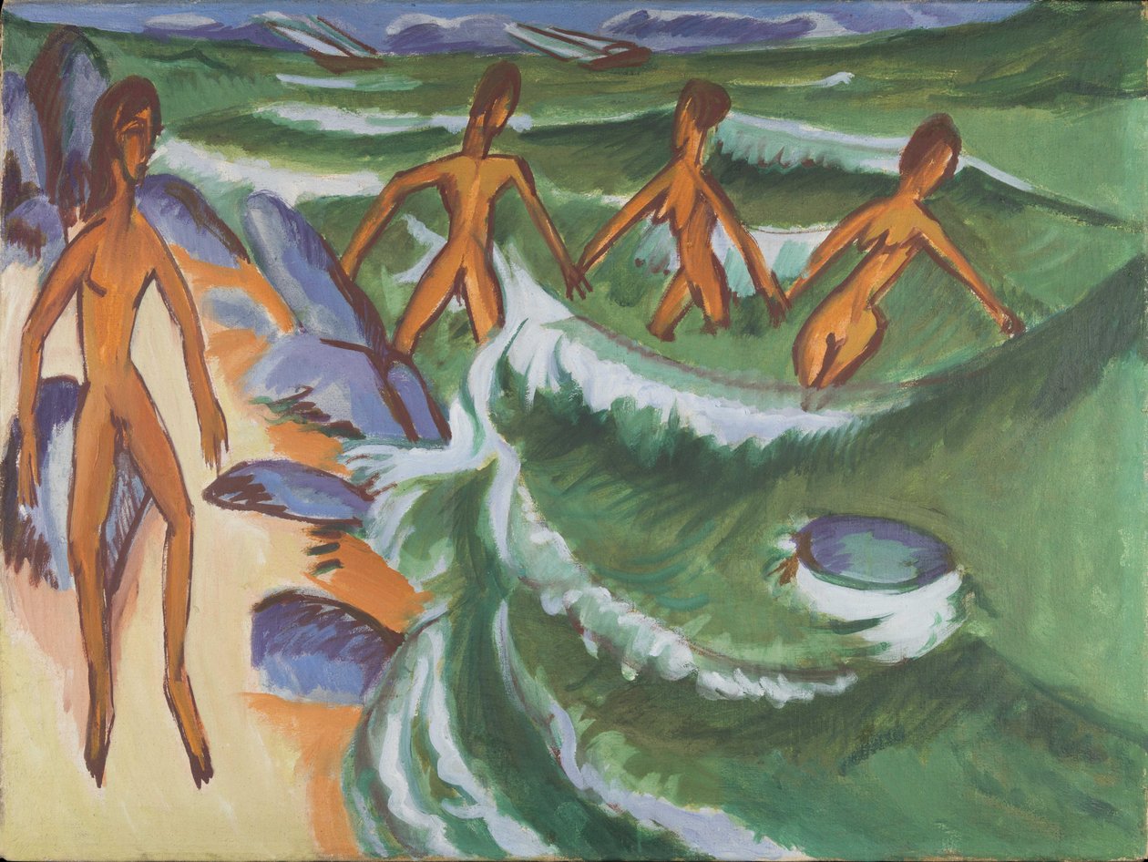 Badegjester på stranden (Fehmarn) av Ernst Ludwig Kirchner