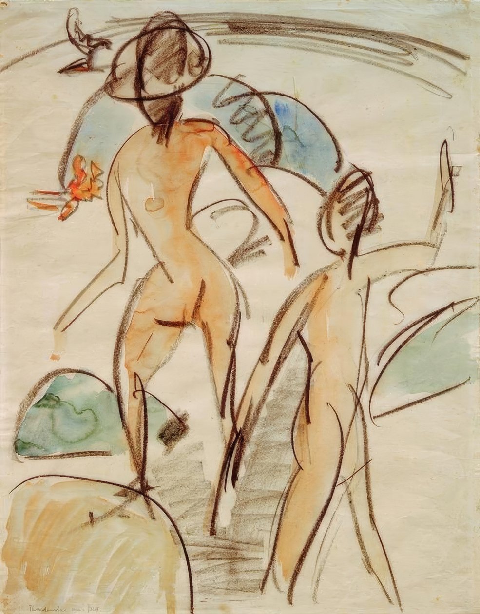 Badegjester med hatter av Ernst Ludwig Kirchner