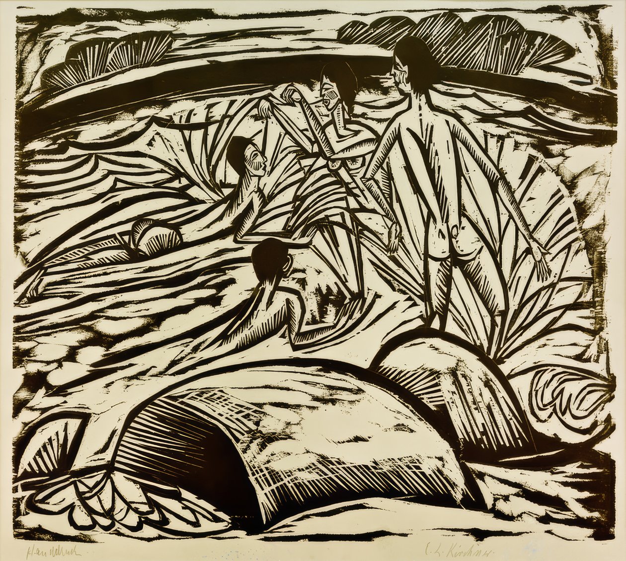 Badende, spruting av Ernst Ludwig Kirchner