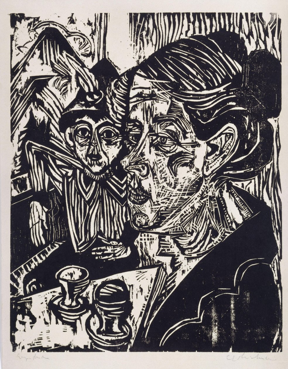 Bondehustru med en gutt ved bordet (fru Schmidt med sønnen Martin) av Ernst Ludwig Kirchner