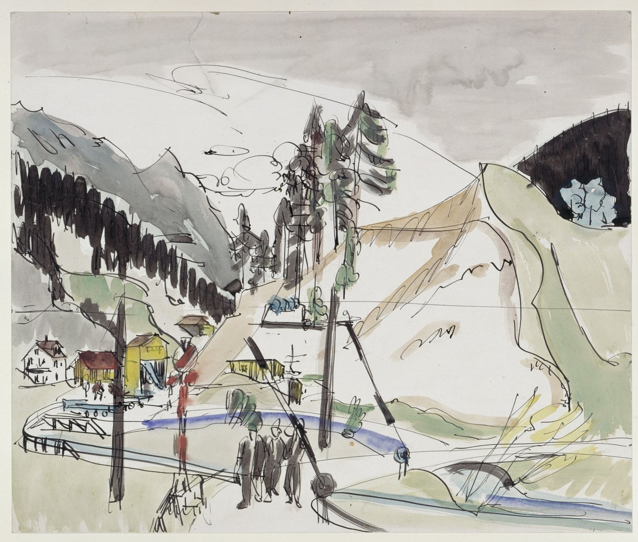 Jernbaneovergang (Frauenkirch med utsikt mot Wildboden-grustaket) av Ernst Ludwig Kirchner