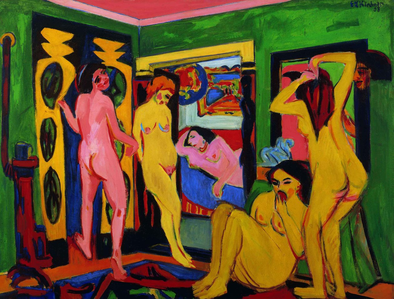 Badende i et rom, 1909-etter 1926. av Ernst Ludwig Kirchner