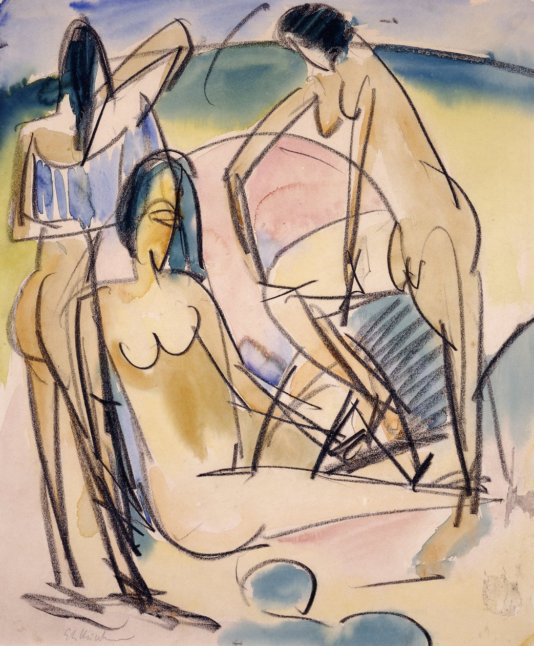 Badende ved bredden, Fehmarn, av Ernst Ludwig Kirchner
