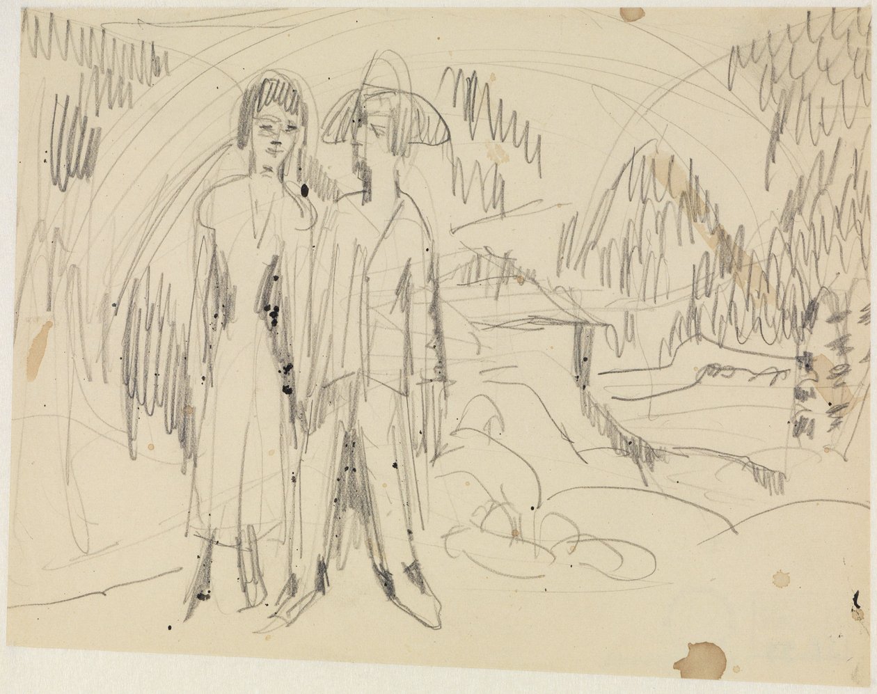 Bondepar foran fjellandskap av Ernst Ludwig Kirchner