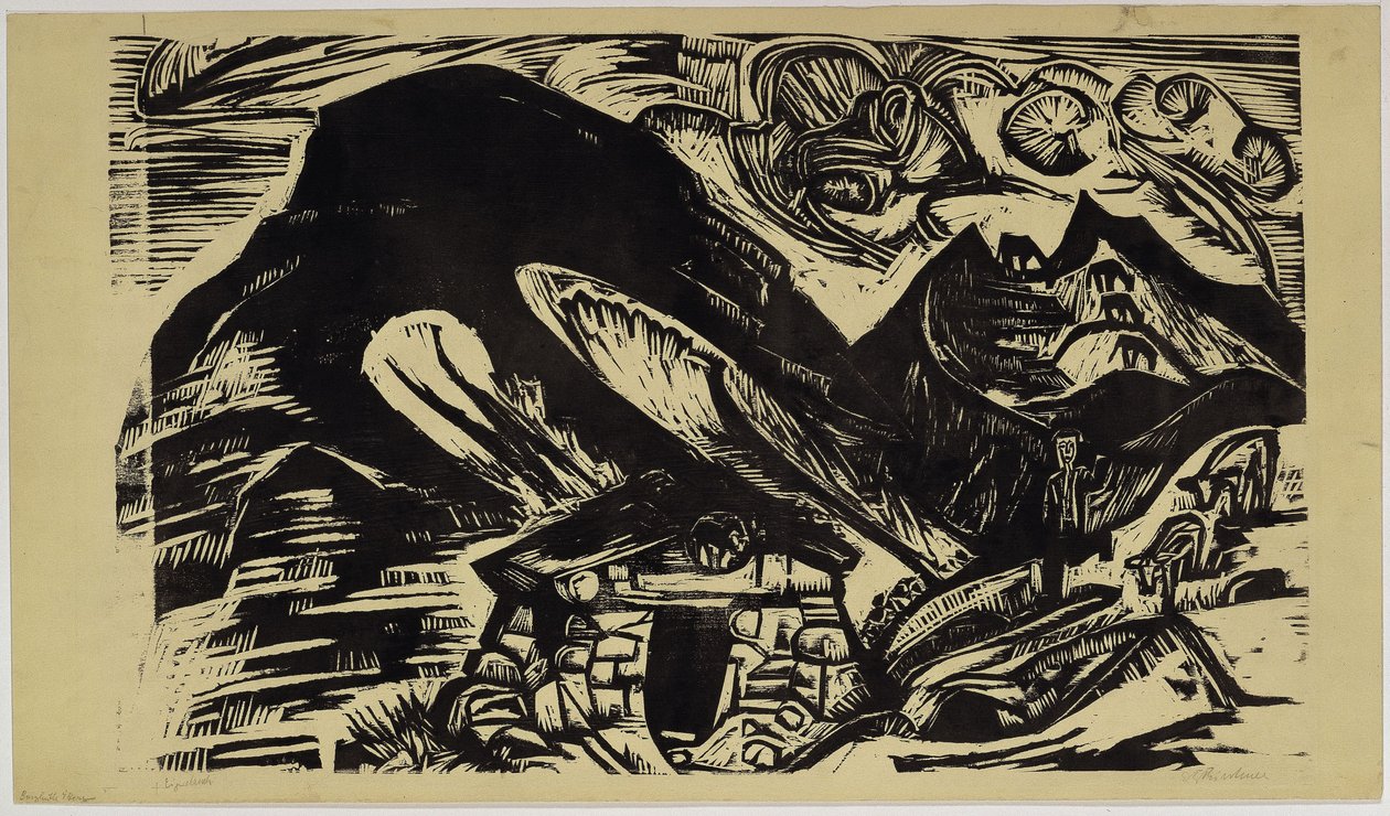 Fjell med fjellhytte av Ernst Ludwig Kirchner