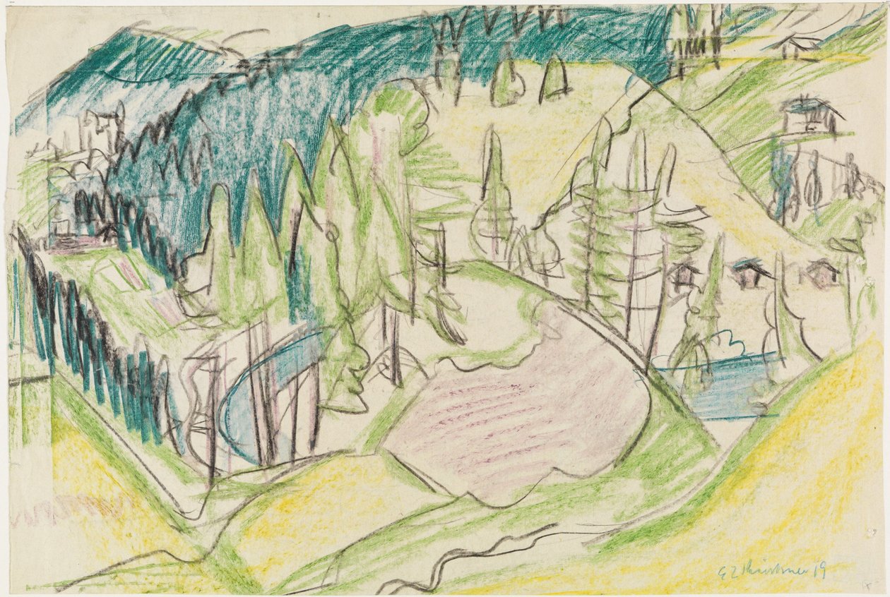Fjellandskap med grantrær av Ernst Ludwig Kirchner
