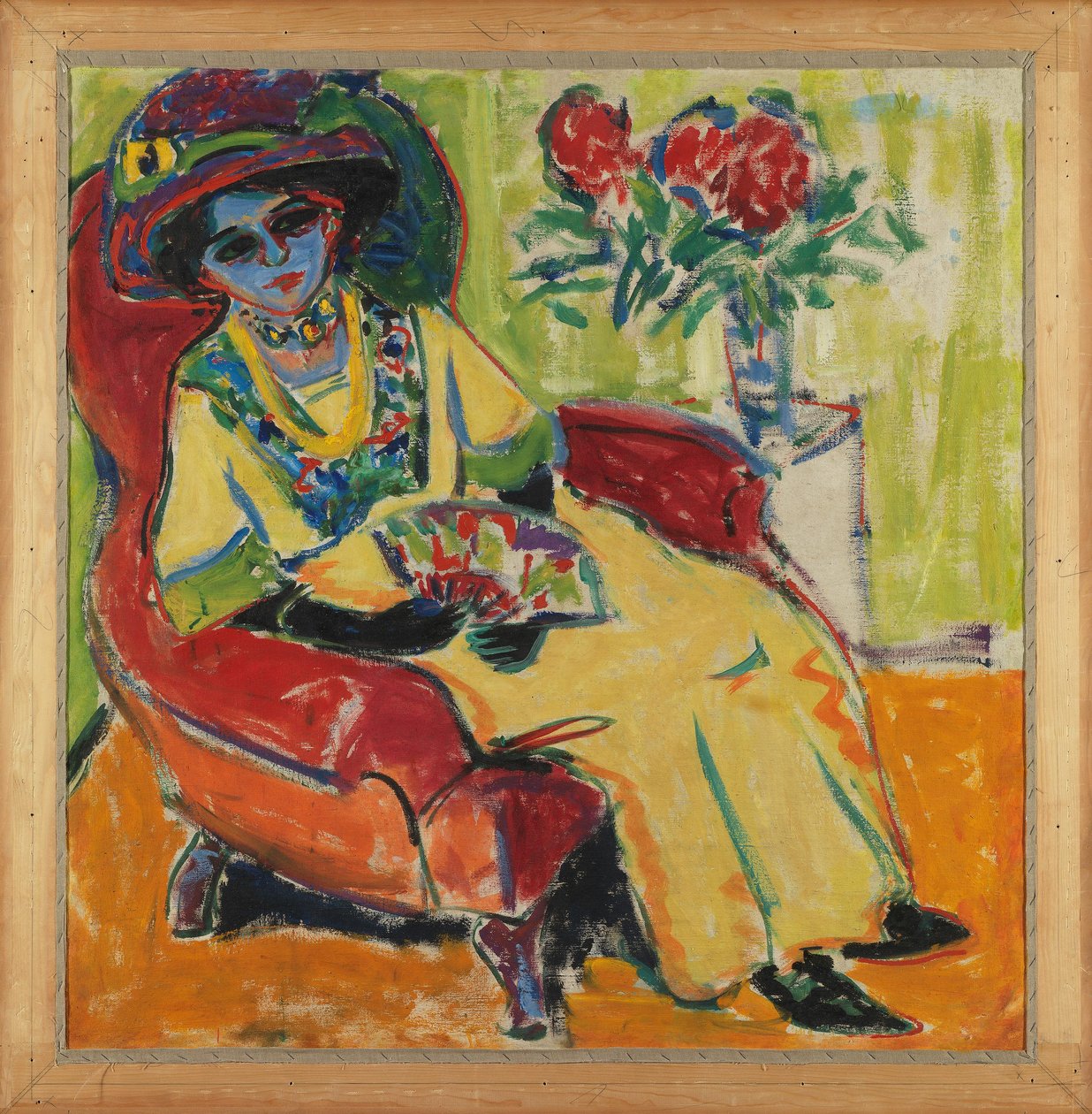 Portrett av Dodo (Sittende dame) Bakside: Maskeball (Masker på gaten) av Ernst Ludwig Kirchner