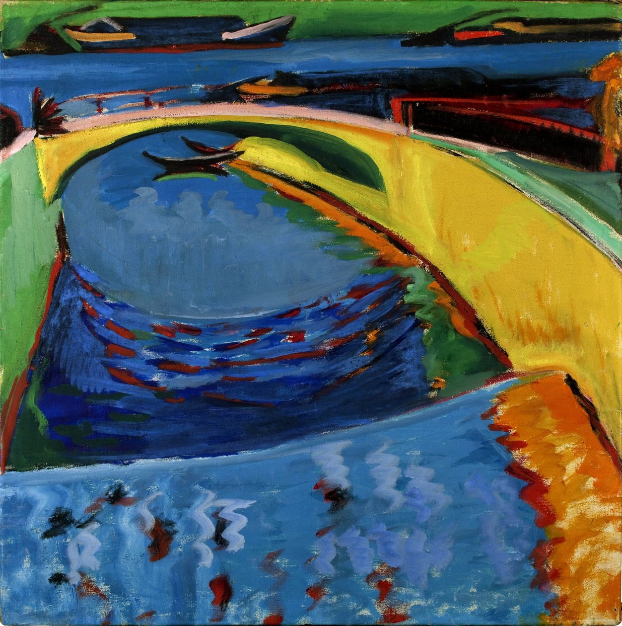 Bro ved munningen av elven Prießnitz, ca. 1910 av Ernst Ludwig Kirchner