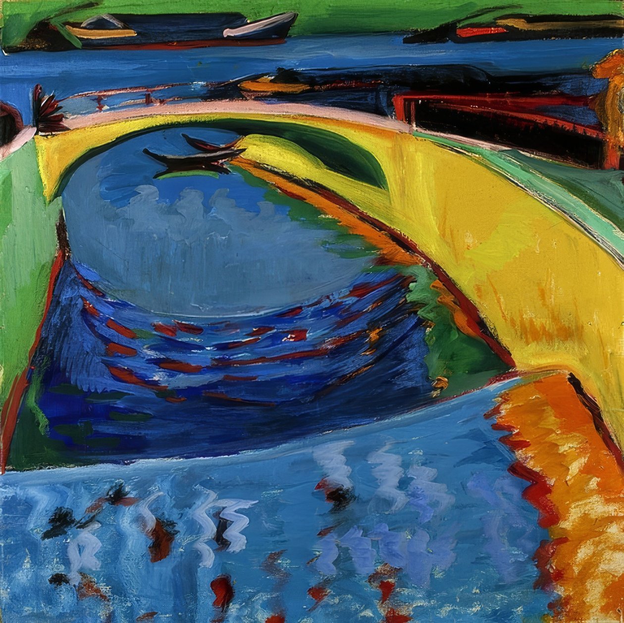 Bro ved munningen av Prießnitz. Rundt 1910 av Ernst Ludwig Kirchner