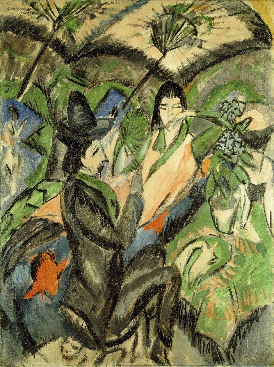 Par under japanske parasoller; Par under den japanske paraplyen, 1902 av Ernst Ludwig Kirchner