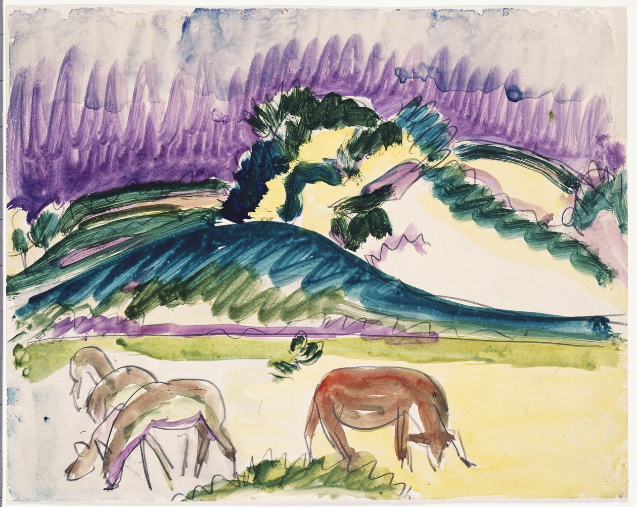 Kyr i beitet ved sanddynene, 1913 av Ernst Ludwig Kirchner
