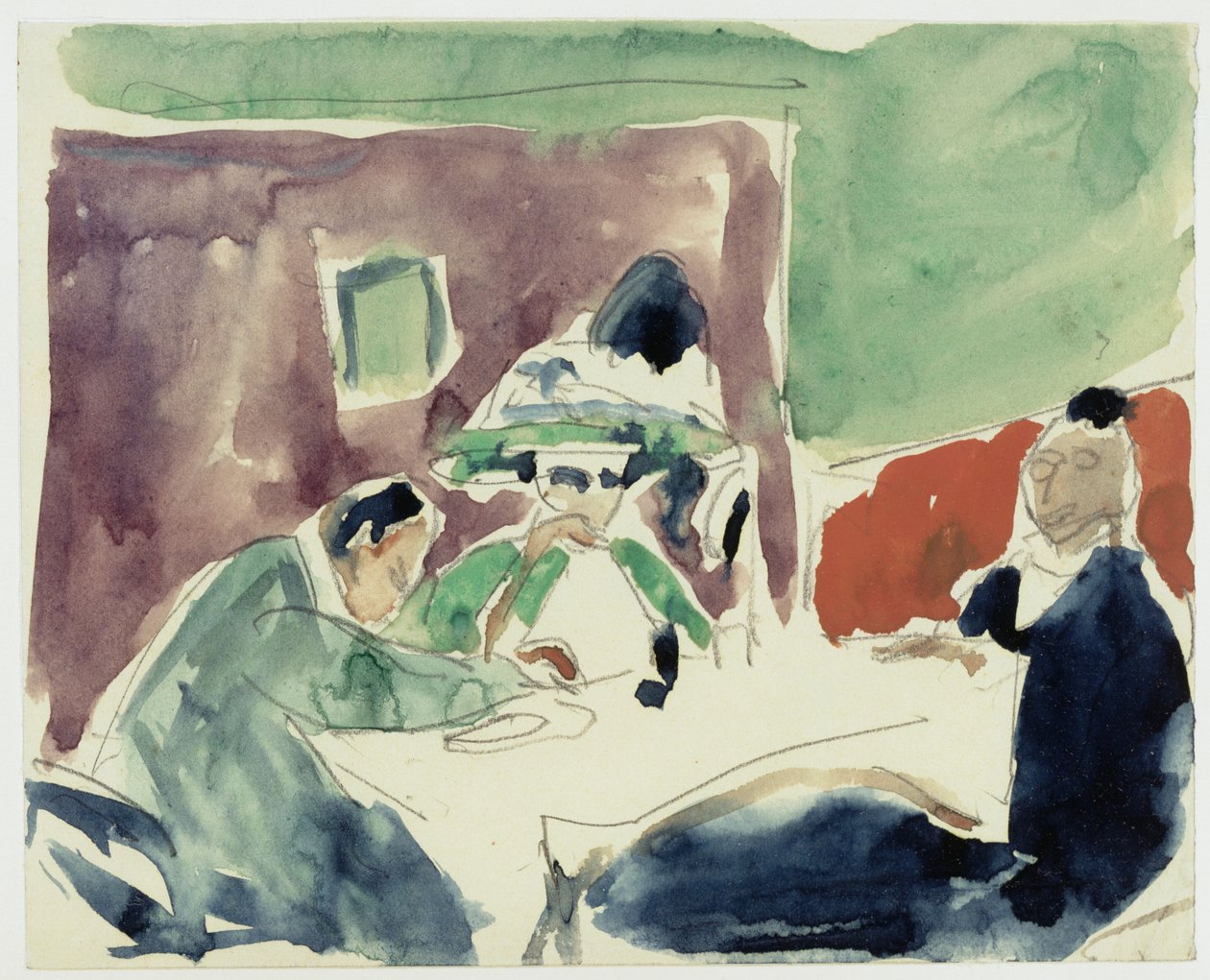 Dame (Dodo?) og to menn ved et bord på kafé av Ernst Ludwig Kirchner