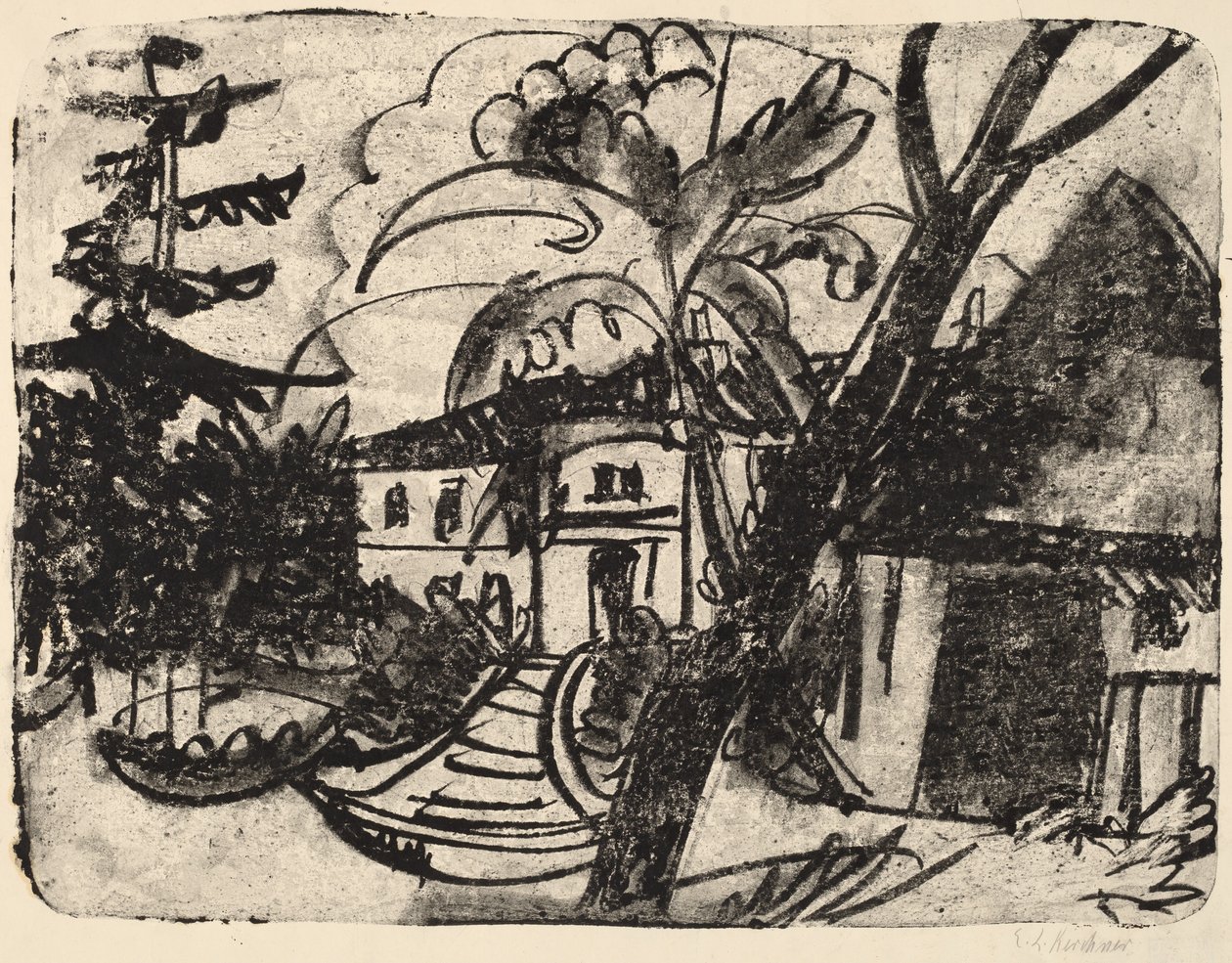 Dansk Gård med Herregård av Ernst Ludwig Kirchner