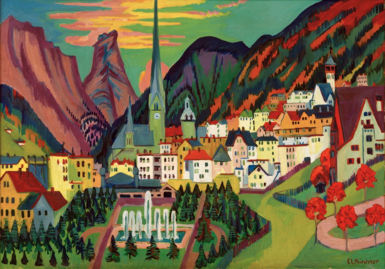 Davos med kirke. Davos om sommeren av Ernst Ludwig Kirchner
