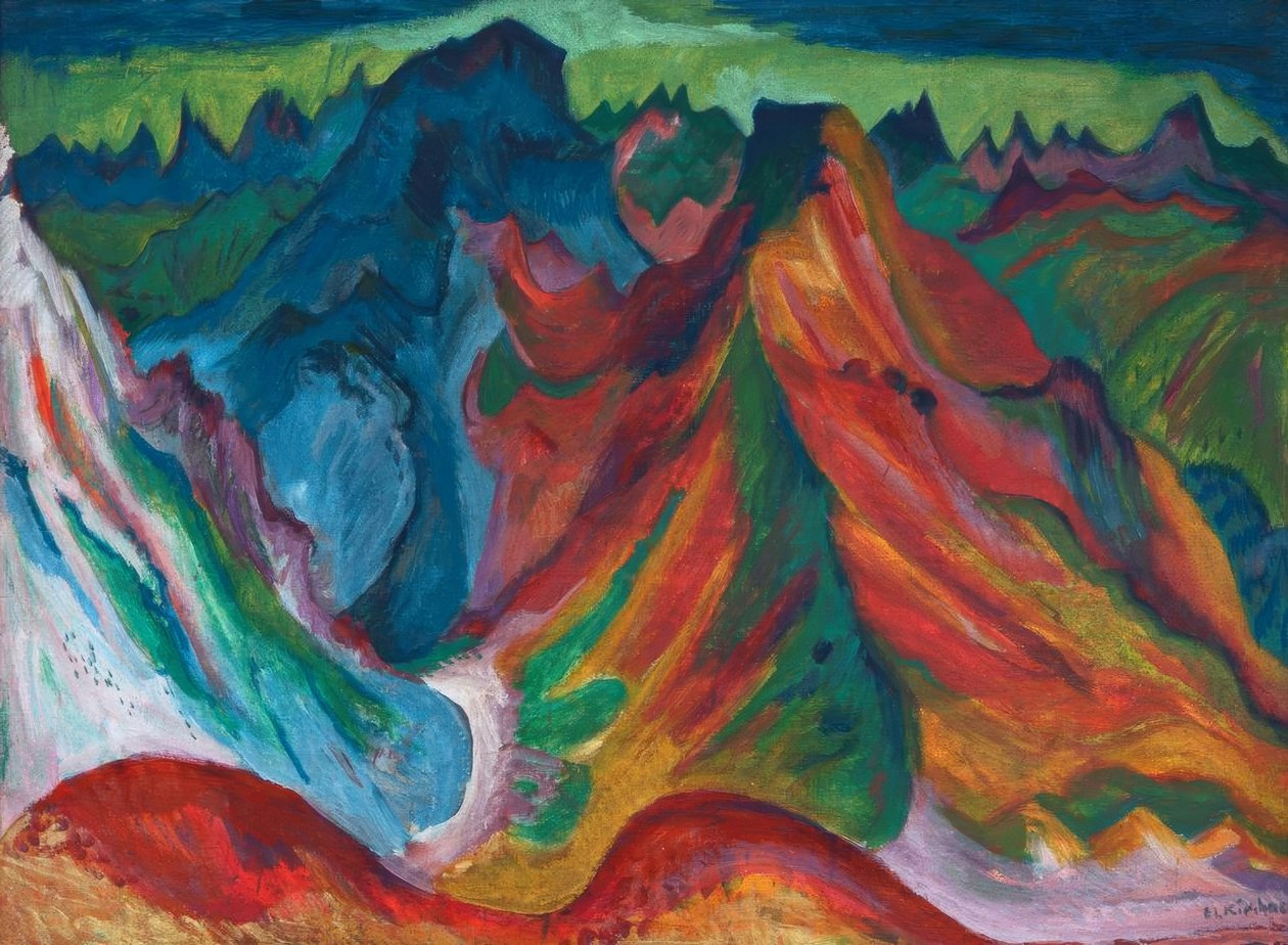 Fjellene Weissfluh og Schafgrind av Ernst Ludwig Kirchner