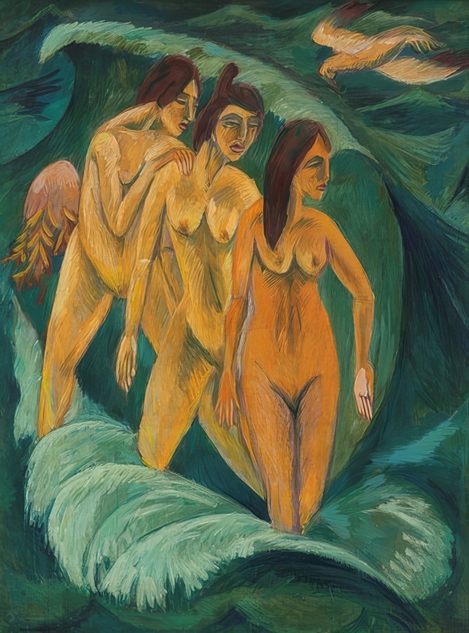 De tre badende. 1913 av Ernst Ludwig Kirchner