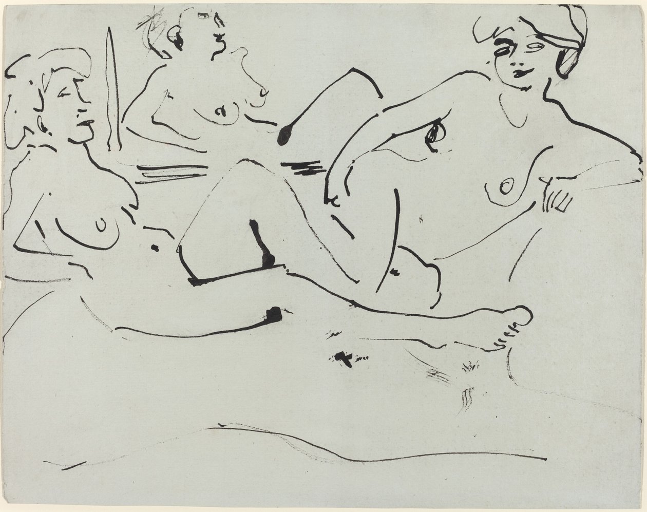Dodo og en eldre kvinne lener seg foran et speil av Ernst Ludwig Kirchner