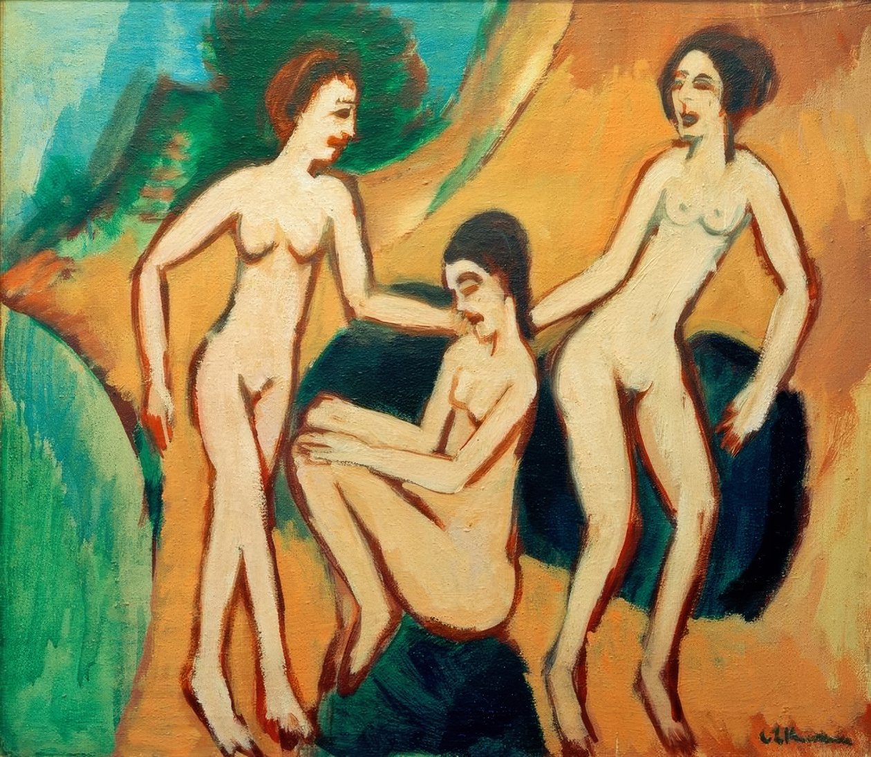 Tre badegjester på stranden av Ernst Ludwig Kirchner