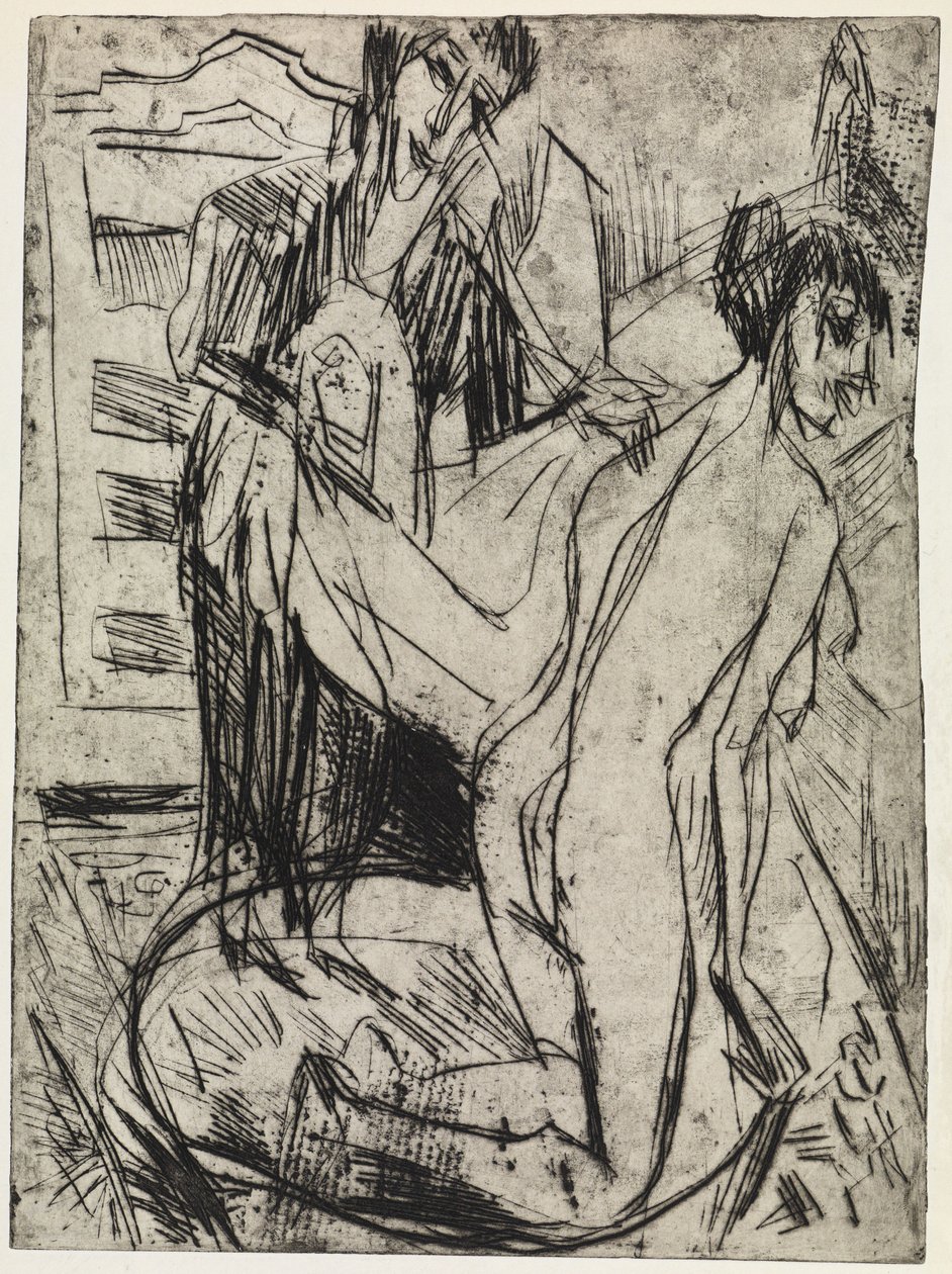 Tre figurer/En kvinne tørker av en badende av Ernst Ludwig Kirchner