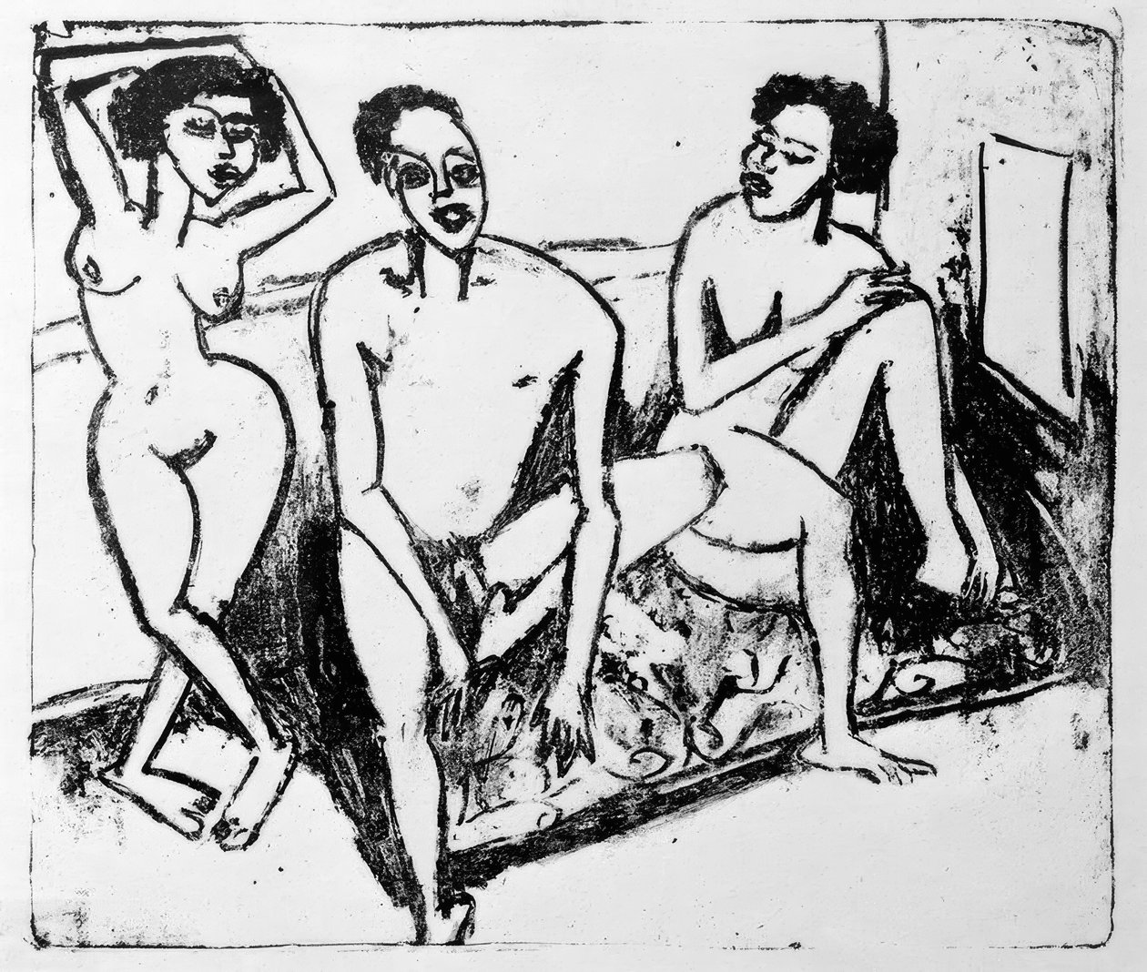 Tre svarte nakenbilder av Ernst Ludwig Kirchner