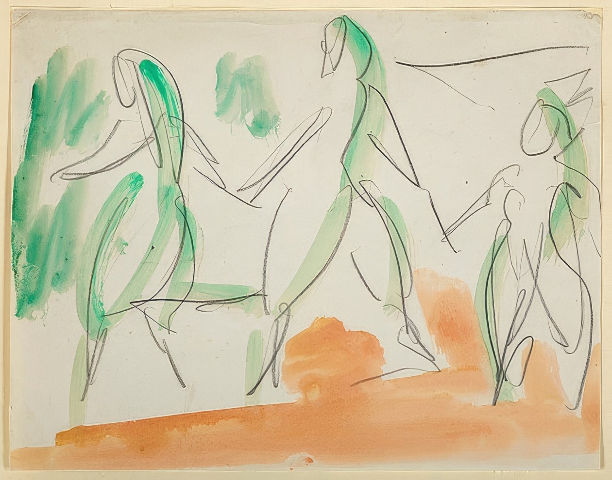 Tre dansere. Folkwang skissebok fra 1911 (s. 34) av Ernst Ludwig Kirchner