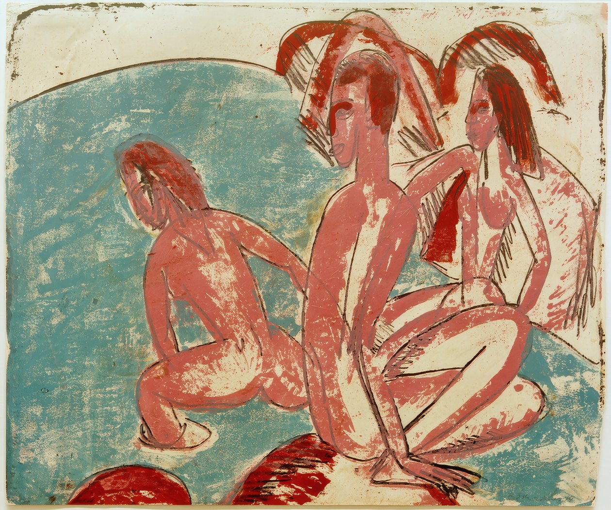 E.L. Kirchner, tre badende på steiner av Ernst Ludwig Kirchner
