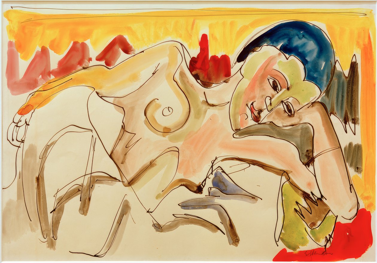 E.L. Kirchner, liggende kvinne med blottet overkropp av Ernst Ludwig Kirchner