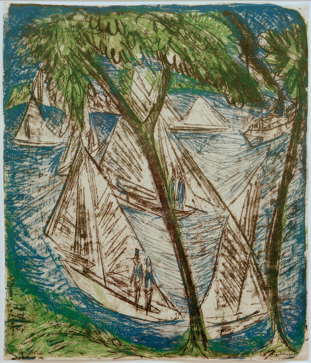 E.L. Kirchner, seilbåter nær Grünau av Ernst Ludwig Kirchner