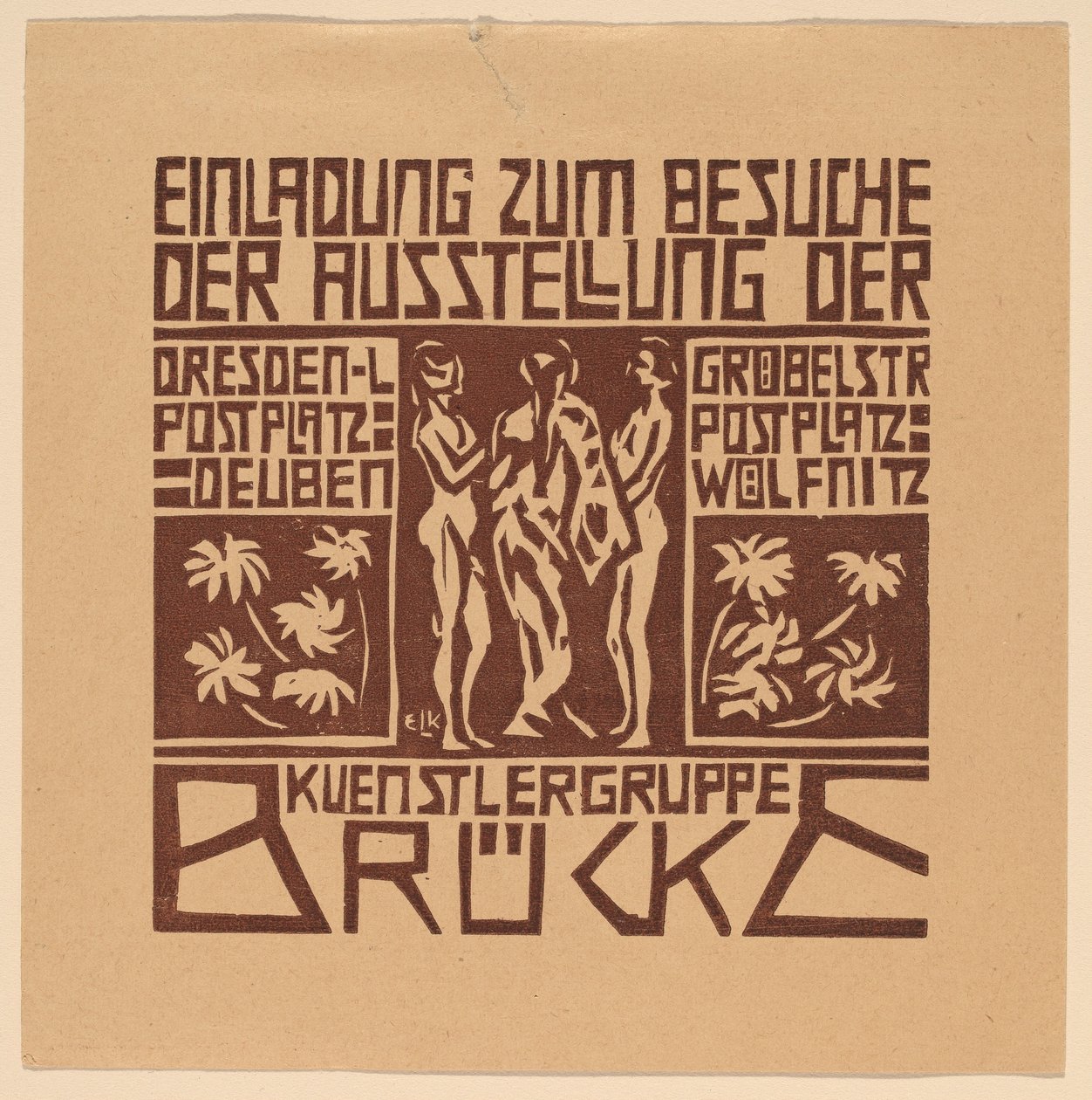Invitasjon til en utstilling av kunstnergruppen Brücke av Ernst Ludwig Kirchner