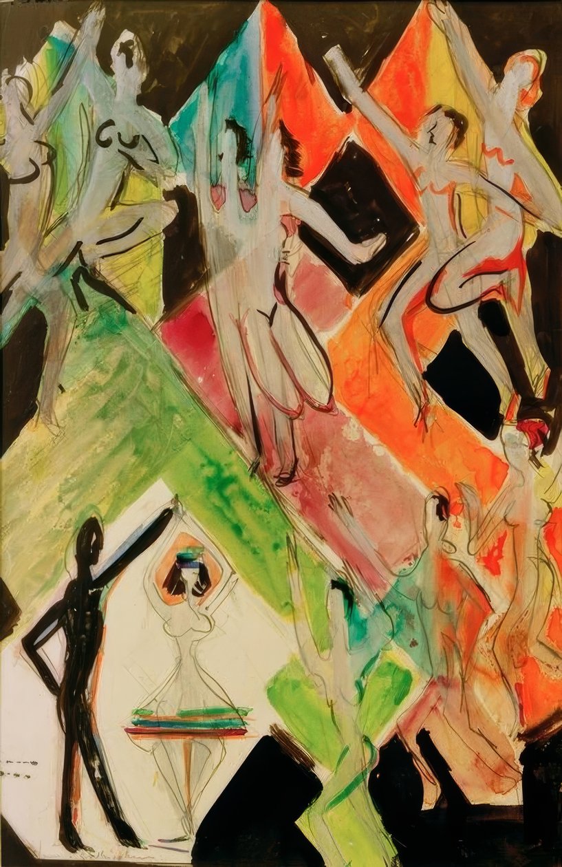 Utkast til veggmaleriets dans av farger av Ernst Ludwig Kirchner