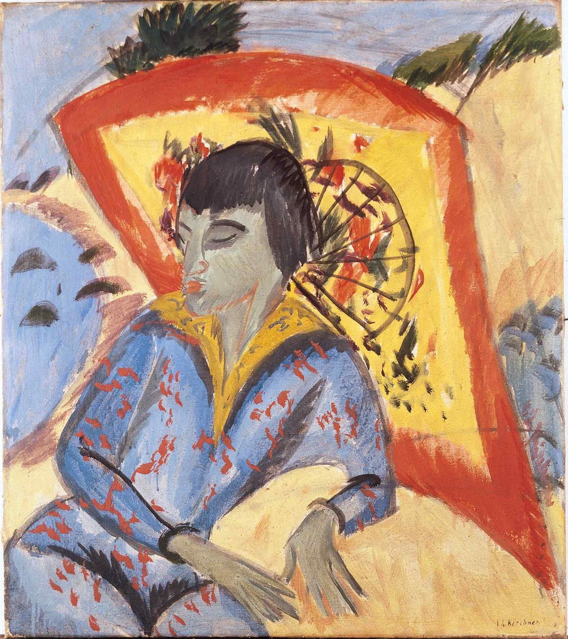 Erna med japansk paraply, 1913. av Ernst Ludwig Kirchner